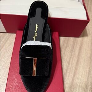 Salvatore Ferragamo Slip on Black Velvet Shoes